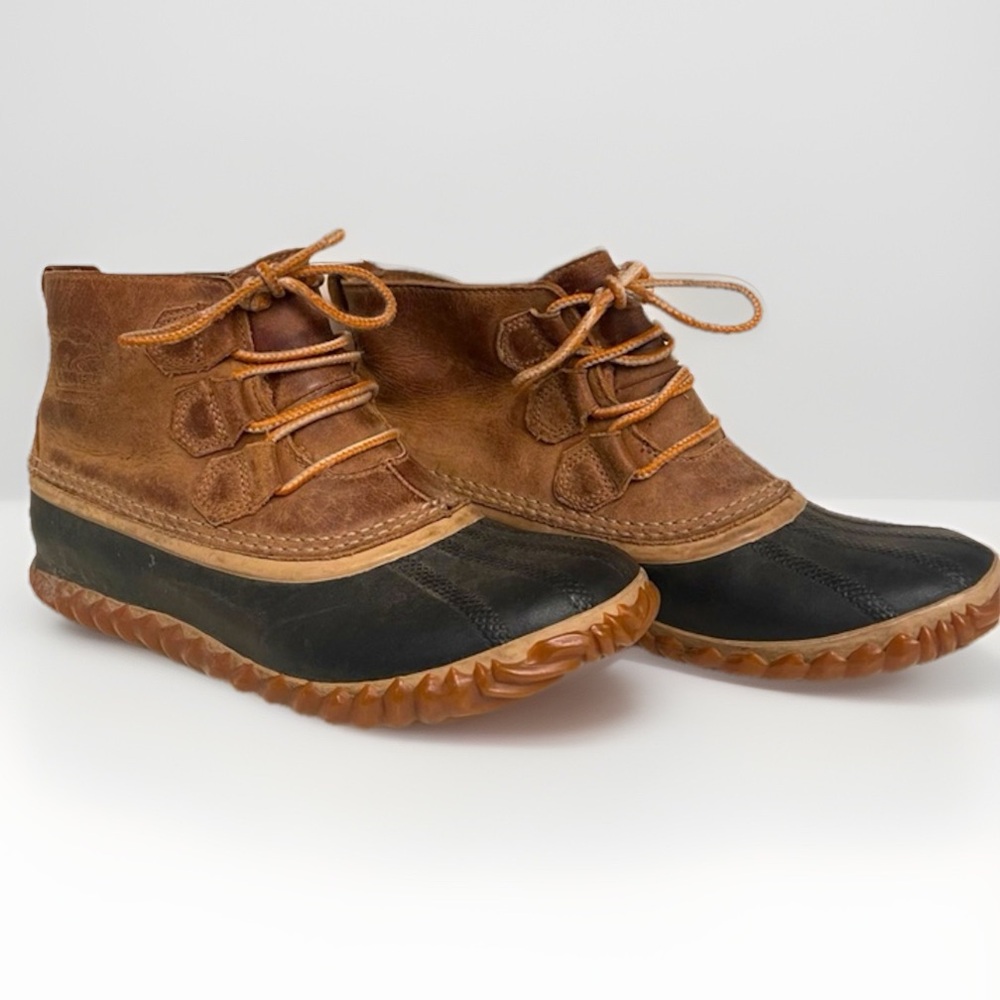Sorel Leather Rubber Duck Boots Out N About Brown Black Women’s Sz 8